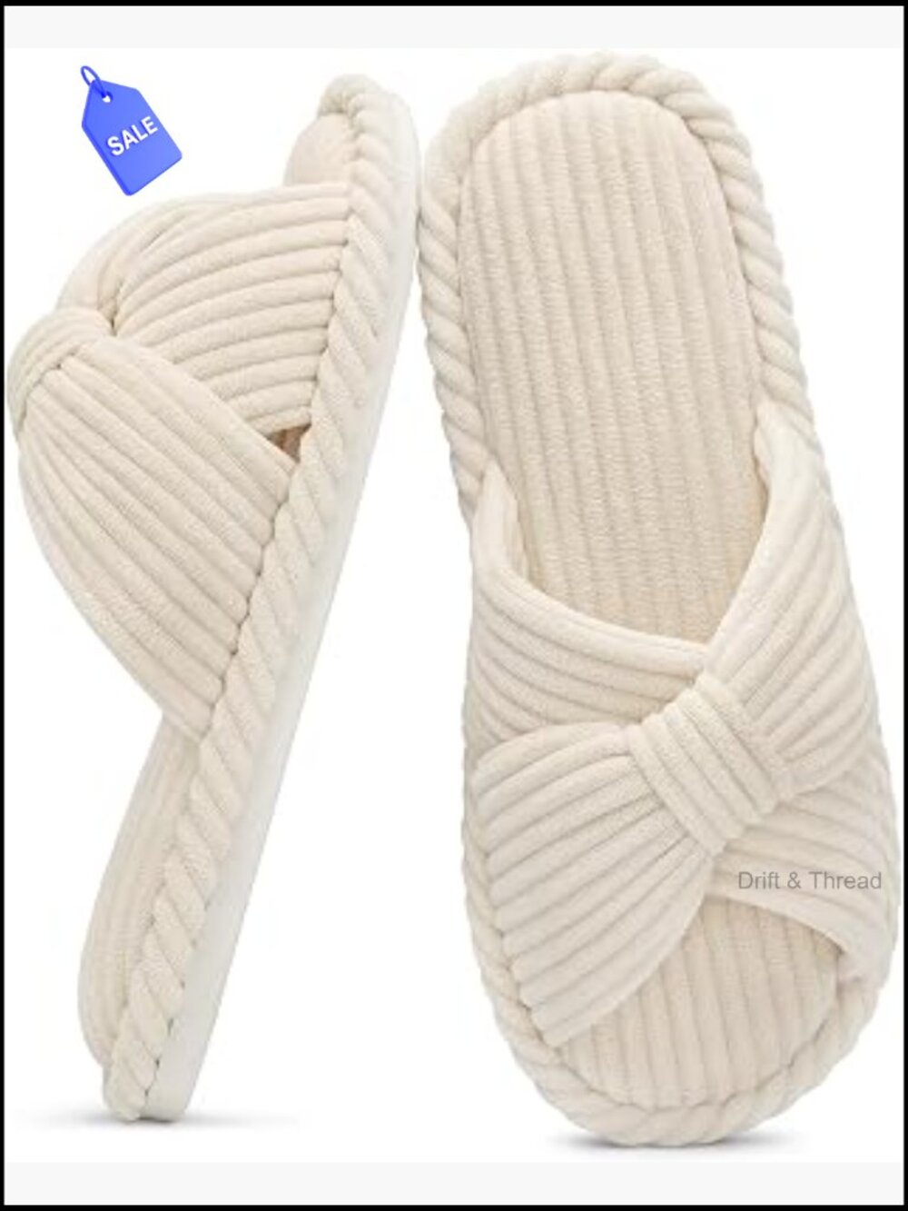 Women's Corduroy Open Toe House Slippers with Bow Memory Foam Anti-Slip